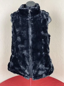 Reversible Faux Fur Black Puffer Vest Zipper Small - Picture 1 of 8