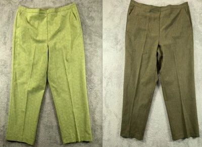 Alfred Dunner Womens 16 Pants LOT OF 2 Brown Green Pull On Woven 36x259 Elastic - Image 1 of 4