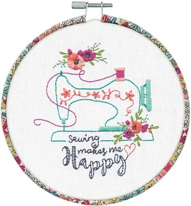 Embroidery Kit Dimensions Learn-a-Craft Sew Happy with Decorative Hoop #72-76293 - Picture 1 of 6
