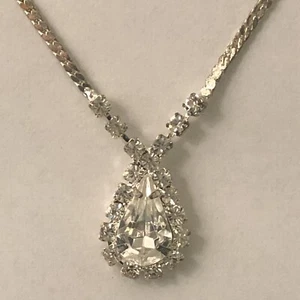 Vintage Lindenwold 18” Silver Plated Necklace Clear Stones - Picture 1 of 12