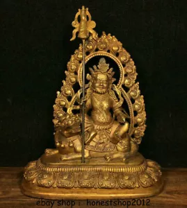 7.8" Tibetan Copper Gilt Vaishravana On Lion Protector Deity Buddha Statue - Bild 1 von 9