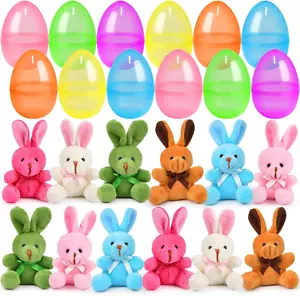 12 Packs Easter Egg Basket Stuffers Plush Bunny Plastic Easter Eggs Fillers Kids - Picture 1 of 7