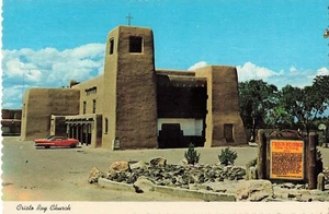 Old Red Car at Cristo Rey Church Santa Fe New Mexico NM Vintage Postcard - Picture 1 of 2