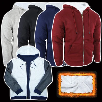 Soft Sherpa Lining Hoodie Fleece Mens Jacket Thick Warm SLIM FIT Pockets Zip Up - Image 1 of 4