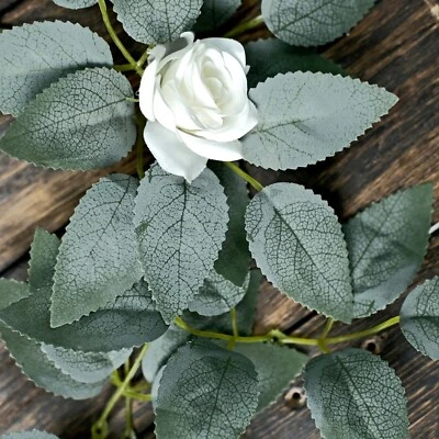 100 FROSTED GREEN Bulk Artificial ROSE LEAVES Faux Greenery Party Decorations - Image 1 of 4