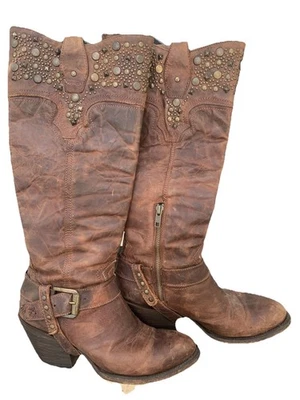 Botas altas de cuero BLACK STAR hechas a mano en México MARRÓN con tachuelas talla 8 1/2 Foto 1 de 4