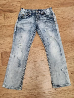 Pantalones de mezclilla Rock Revival Keifer para hombre 32x32 relajados rectos adornados a cuadros retazos Foto 1 de 4