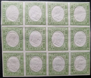 ASI Sardegna 1863 IV emissione 5c verde chiaro smorto 13Eb blocco di 12 MNH - Picture 1 of 2