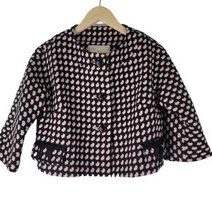 Milly Women's 100% Wool Cropped Jacket Sz 4 Black Pink Quite Luxury Minimalist - Picture 1 of 12