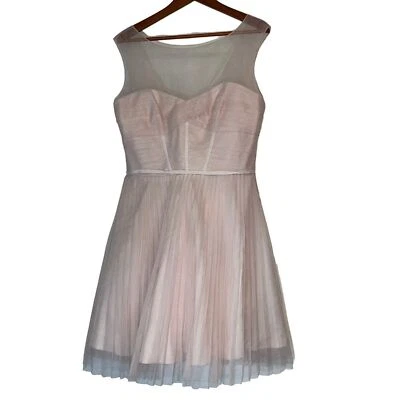 Vestido de cóctel Monique Lhullier para mujer talla 12 rosa ballet claro de tul Foto 1 de 4