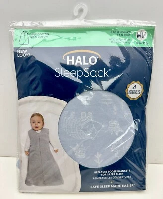 Saco de dormir Halo 100 % algodón manta portátil azul bosque grabado mediano 6-12 meses Foto 1 de 4