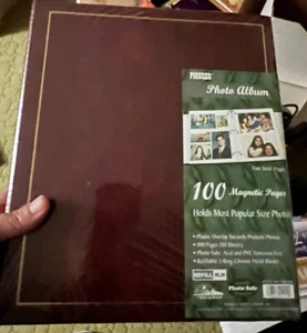 Magnetic Self-Stick Photo Album 100 Pages 50 Sheets Red 3-Ring - Picture 1 of 8