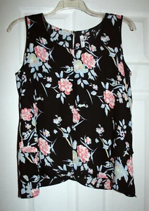 NYC Womens M / L Black Floral Sleeveless Tiered Chiffon Blouse Top NWT - Picture 1 of 5