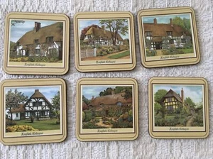 Pimpernel Set of 6 Old English Cottages Vintage Coasters Cork Back Barware Pub - Picture 1 of 2