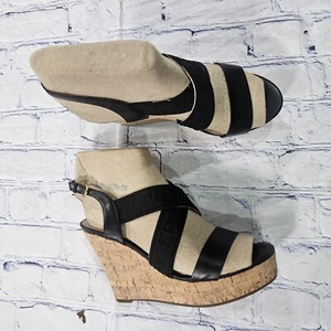 Tommy Hilfiger DONNA 7,5 Kenzo sandali neri con zeppa in sughero plateau logo slide - Foto 1 di 10