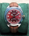 #awesome Vulcain St96 Red Dial Hand Winding Faux Leather Band Men's Wrist Watch