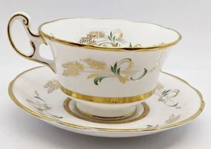 Vintage Coalport Bone China Cup & Saucer - Gold Rim, Light Green Detail - Picture 1 of 4