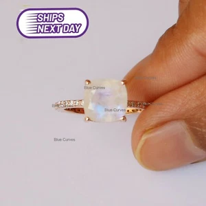 Moonstone Gemstone Cocktail Ring Solid 14k White Gold Diamond Pave Fine Jewelry - Picture 1 of 3