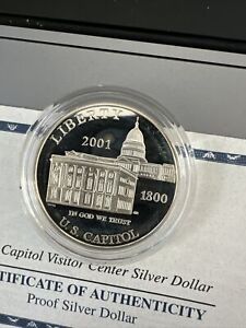 2001 P US Capitol Visitor Center Proof Commemorative Silver Dollar Box + COA