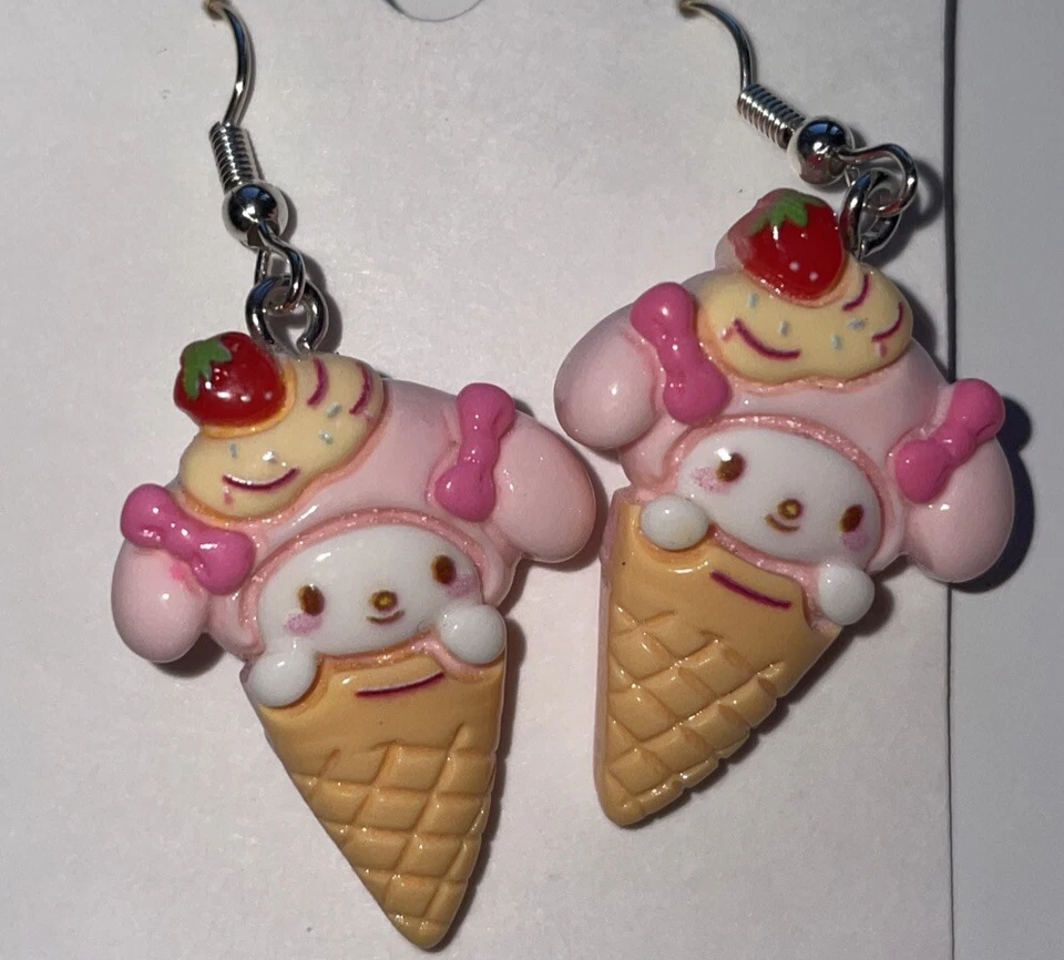 Pendientes de anime Hello Kitty Kuromi hechos a mano helado tacto suave acrílico Sanrio Foto 1 de 1