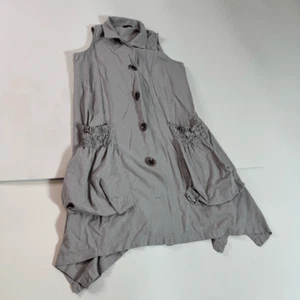 Vestido Para Cynthia Mujer Grande Gris Abotonado Lino Lagenlook Bolsillos Sin Mangas - Imagen 1 de 8