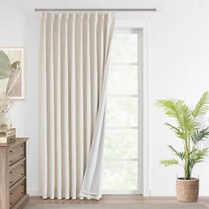 Natural Pinch Pleated Full Blackout Curtains Linen Blended Room Darkening Window - Picture 1 of 9