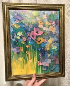 Vintage Flower Power Hippie Blumendruck auf Karton "Von Sonne und Blumen" gerahmt - Bild 1 von 3