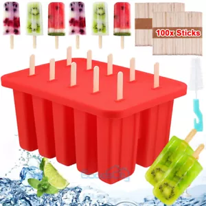 10 Cells Silicone Molds Ice Cream Pop Maker Fruit Lolly Freezer w/ Sticks Summer - Picture 1 of 85