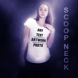 Custom T Shirt Scoop Neck Personalised Women's Fashion, Hen's Party, Work Tee - Picture 1 of 8