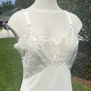 Vintage Slip DRESS Lingerie Lady Lynne Satin Bridal Retro Pinup Ivory Lace - Picture 1 of 21