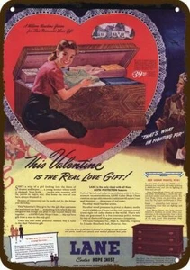 1944 LANE Cedar Hope Chest Valentines Day Vnt-Look DECORATIVE REPLICA METAL SIGN - Picture 1 of 1