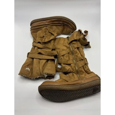 Roxy Suede Faux Fur Lined Tall Boots Tan Buckle Zip Rustic Boho Winter Size 7 - Image 1 of 4