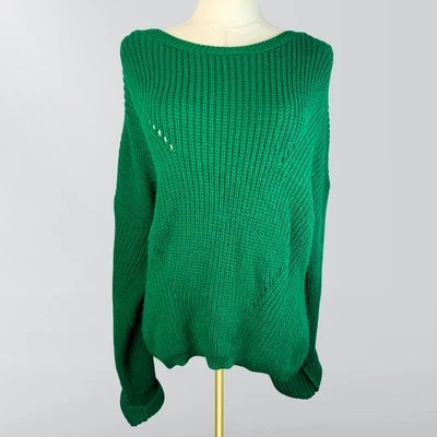 Boohoo Green Knit Cuffed Sleeve Pullover Sweater - Image 1 of 4