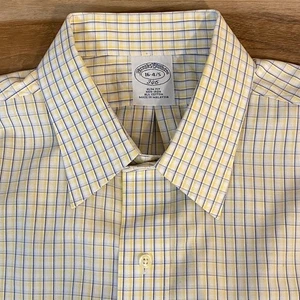 Brooks Brothers Shirt Mens 16-4/5 Slim Fit Button Up Plaid Yellow Blue non Iron - Picture 1 of 7