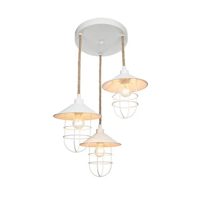 Lampada a sospensione Bulut ASZ0632 3 luci metallo bianco e corda - Immagine 1 di 4