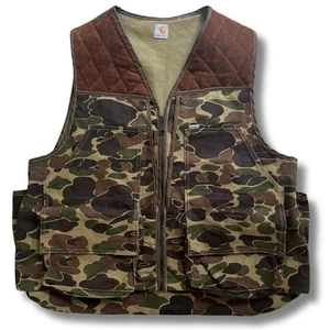 Vintage Carhartt Duck Canvas Woodland Camo Hunting Vest Men’s Large - Picture 1 of 7