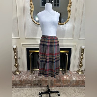 Винтажная плиссированная юбка миди Sears в клетку многоцветная шерстяная смесь размер 14 ILGWU - Изображение 1 из 4