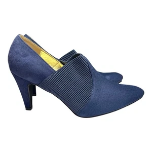 Bellini Womens 9W Slip On Heel Booties Navy Blue Microsuede Shoes Career 3" Heel - Picture 1 of 10