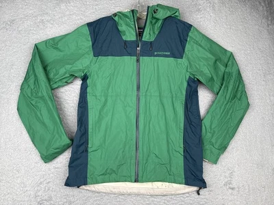 Chaqueta cortavientos Patagonia para hombre mediana verde azul con capucha nailon concha de lluvia LEER Foto 1 de 4