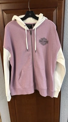 Sudadera con Capucha Y2K Harley Davidson Para Mujer 1W Rosa Negro Spellout Cremallera Completa Foto 1 de 4