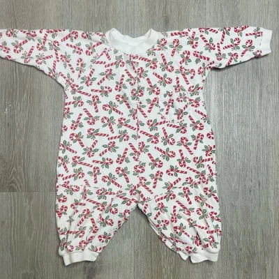VTG 80s L’Agneau D’or Candy Cane Baby Romper 12-18M Holiday PJ Made in Greece - Image 1 of 4