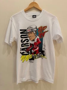 Vintage 1990 Jimmy Carson Detroit Red Wings NHL T-Shirt Red Hot M USA - Picture 1 of 5