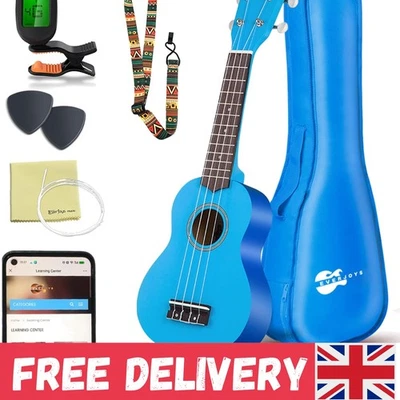 Soprano Ukulele Beginner Kit - 21 Inch Blue Ukelele with Case & Accessories - Image 1 of 4