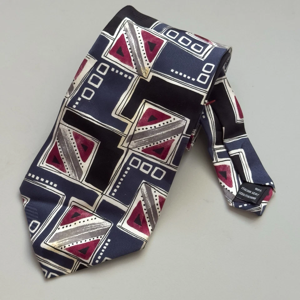Corbata de seda italiana J T Beckett azul rojo geométrica EE. UU. Foto 1 de 4