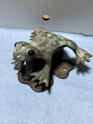 Antique Frog Door Knocker Green Glass Eyes - Image 1 of 4