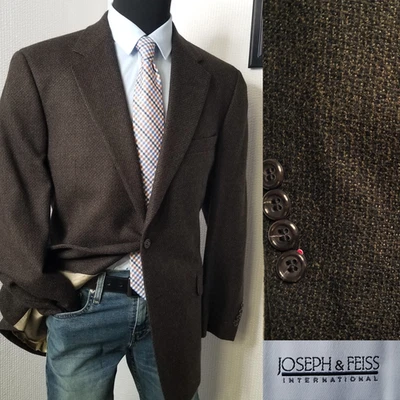 Joseph Feiss Men Hopsack Tweed Brown Blazer 42R Sport Coat Jacket Superb - Image 1 of 4