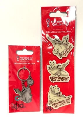 FIFA WORLD CUP 2022 QATAR MASCOT LA'EEB 3 PK 2" MAGNETS & KEY CHAIN FREE SHIP - Image 1 of 2