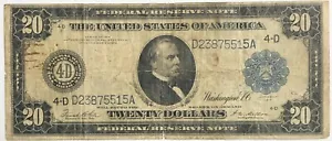1914 $20 Federal Reserve Note, Fine F Condition, Minor Stains - Picture 1 of 2