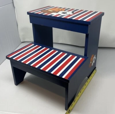 Deportes, taburete niños, regalos personalizados, taburete de baño, azul real rojo Foto 1 de 4