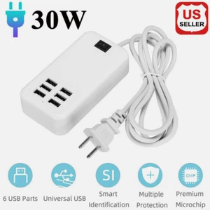 Multi 6 Port USB Hub Wall Charger Station Fast Charging AC Power Adapter Desktop - Picture 1 of 8